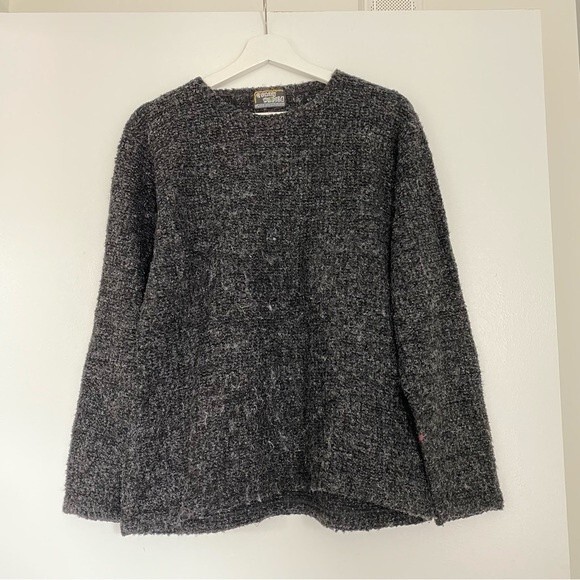 Vintage Sweater French Dark Gray Silver Sparkly Shimmer Crew Neck Knit XL - Picture 1 of 7